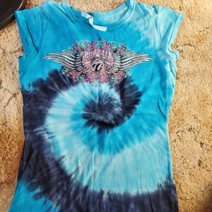 Blue Tie-Dye Graphic Women's Top